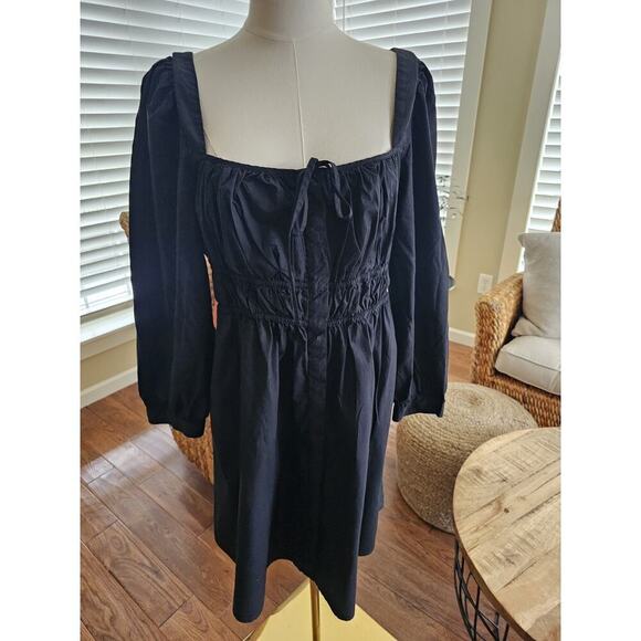 J. Crew Factory Dresses & Skirts - J. Crew Cinch Waist Cotton Poplin Dress Women's Size 14 Black Whimsy Festival